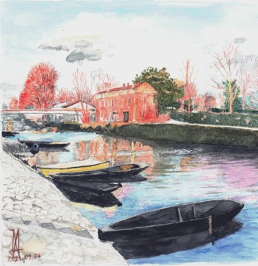 Pintura intitulada "Marais Poitevin" por Jean-Marc Allenbach, Obras de arte originais, Aquarela