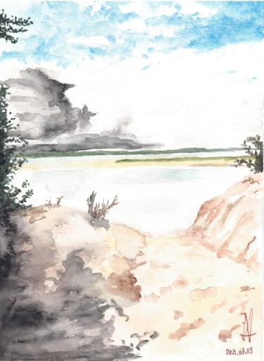 Malerei mit dem Titel "Pertuis de Maumusson" von Jean-Marc Allenbach, Original-Kunstwerk, Aquarell