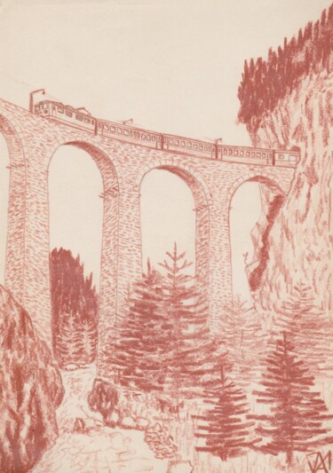 Malerei mit dem Titel "Viaduc sur le Landv…" von Jean-Marc Allenbach, Original-Kunstwerk, Pastell