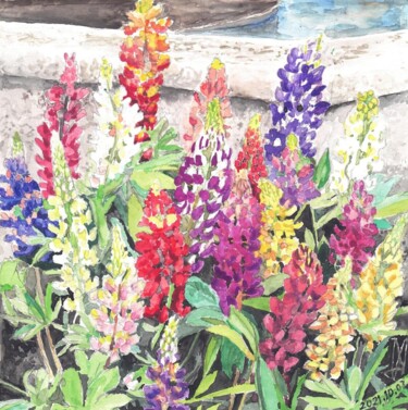Painting titled "Lupins" by Jean-Marc Allenbach, Original Artwork, Gouache