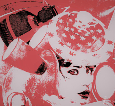 Collages titulada "Regard rouge" por Jean-Marc Ambrosini, Obra de arte original, Trabajo Digital 2D Montado en Bastidor de c…