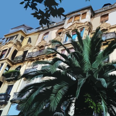 Fotografia intitolato "Un palmier en façade" da Jean-Marc Ambrosini, Opera d'arte originale, Fotografia digitale Montato su…