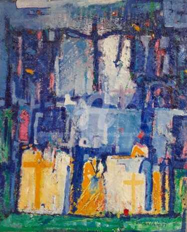 Painting titled "Structure en bleus" by Jean-Marc Chapelet (jeanmarchapelet), Original Artwork, Oil