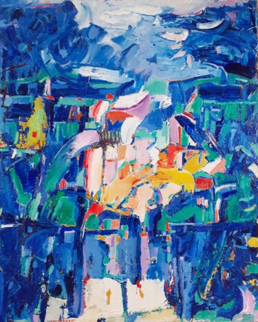Peinture intitulée "Bleus vertigineux" par Jean-Marc Chapelet (jeanmarchapelet), Œuvre d'art originale, Huile
