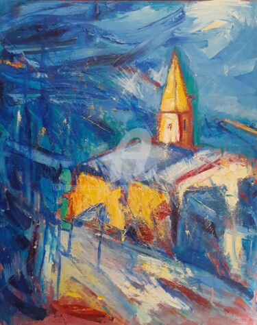 Картина под названием "Eglise" - Jean-Marc Chapelet (jeanmarchapelet), Подлинное произведение искусства, Масло