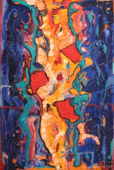 Malerei mit dem Titel "Trois taches rouges" von Jean-Marc Chapelet (jeanmarchapelet), Original-Kunstwerk, Öl Auf Holzplatte…