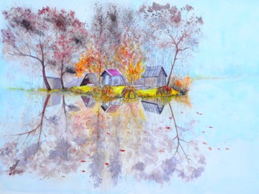 Peinture intitulée "Marais dans la brume" par Jean Marc Collombat, Œuvre d'art originale, Aquarelle