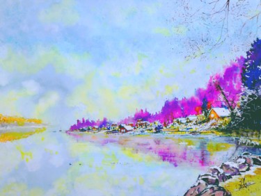 绘画 标题为“Lac en hiver” 由Jean Marc Collombat, 原创艺术品, 水彩