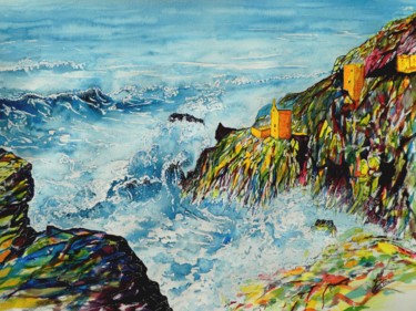 Картина под названием "Tempête de couleurs" - Jean Marc Collombat, Подлинное произведение искусства, Акварель