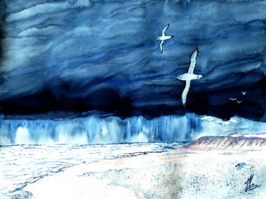 Malerei mit dem Titel "La pluie arrive !" von Jean Marc Collombat, Original-Kunstwerk, Aquarell
