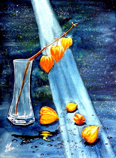Картина под названием "Lanternes éclairées" - Jean Marc Collombat, Подлинное произведение искусства, Акварель