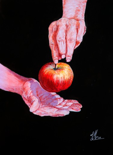 Peinture intitulée "Pom pom pom pomme" par Jean Marc Collombat, Œuvre d'art originale, Aquarelle