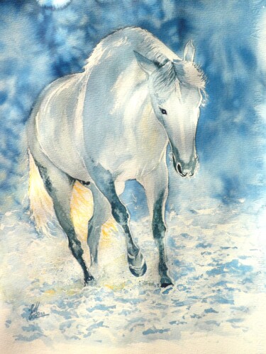 Pintura intitulada "Pur blanc" por Jean Marc Collombat, Obras de arte originais, Aquarela