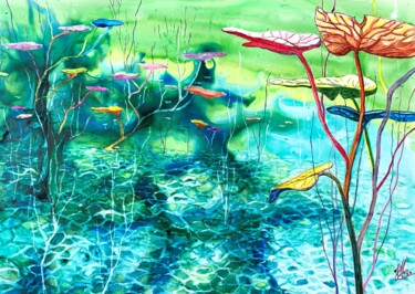 Peinture intitulée "Vert d'eau" par Jean Marc Collombat, Œuvre d'art originale, Aquarelle