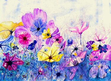 Painting titled "Un printemps génére…" by Jean Marc Collombat, Original Artwork, Watercolor