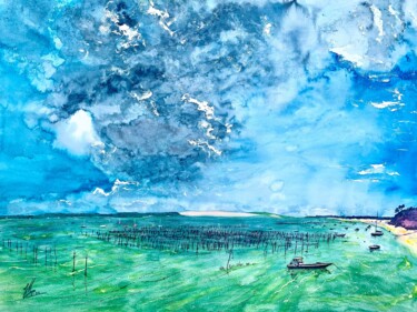 Peinture intitulée "Au loin la dune" par Jean Marc Collombat, Œuvre d'art originale, Aquarelle