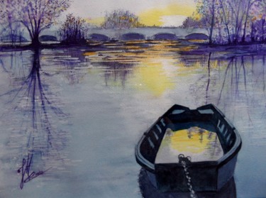 Peinture intitulée "La barque" par Jean Marc Collombat, Œuvre d'art originale, Aquarelle