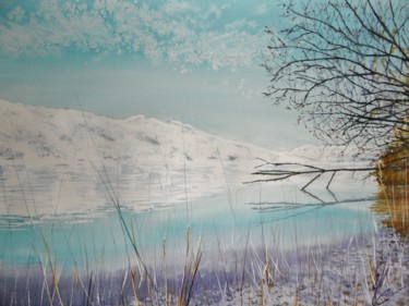 Painting titled "Lac en hiver" by Jean Marc Collombat, Original Artwork, Watercolor