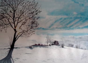 Painting titled "Un bel hiver" by Jean Marc Collombat, Original Artwork, Watercolor