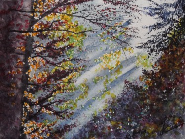 Painting titled "rayons d'automne (2)" by Jean Marc Collombat, Original Artwork, Watercolor