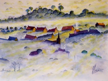 Peinture intitulée "Brouillard matinal" par Jean Marc Collombat, Œuvre d'art originale, Aquarelle