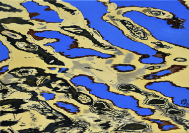 Peinture intitulée "Reflet jaune et bleu" par Jean-Marc Dufer, Œuvre d'art originale, Huile Monté sur Châssis en bois