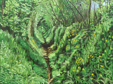 Painting titled "Chemin vers..." by Jean-Marc Dufer, Original Artwork, Oil Mounted on Wood Stretcher frame