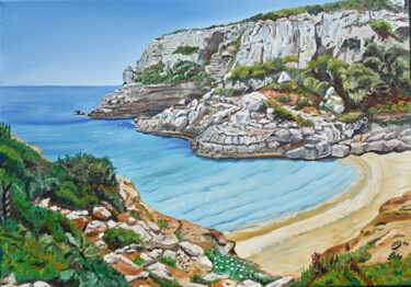 Painting titled "Cala Marmols - Bale…" by Jean-Marc Dufer, Original Artwork, Oil Mounted on Wood Stretcher frame