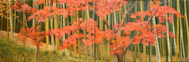 Painting titled "Harashiyama Diptyque" by Jean-Marc Dufer, Original Artwork, Oil Mounted on Wood Stretcher frame