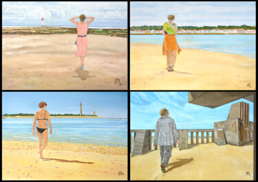 Painting titled "Promenades aux 4 sa…" by Jean-Marc Dufer, Original Artwork, Oil Mounted on Wood Stretcher frame