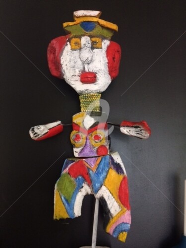 Sculpture intitulée "clown en bois peint" par Jean Marc Joblot, Œuvre d'art originale, Bois