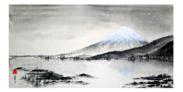 Painting titled "Fujiyama" by Jean-Marc Moschetti (encre-zen), Original Artwork, Ink Mounted on Wood Stretcher frame