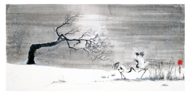Painting titled "Hokkaïdo" by Jean-Marc Moschetti (encre-zen), Original Artwork, Ink Mounted on Wood Stretcher frame