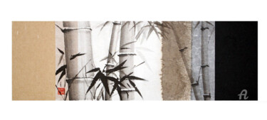 Peinture intitulée "bambous dans la lum…" par Jean-Marc Moschetti (encre-zen), Œuvre d'art originale, Encre Monté sur Châssi…