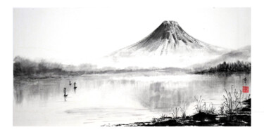 Peinture intitulée "Sérénité du mont Fu…" par Jean-Marc Moschetti (encre-zen), Œuvre d'art originale, Encre Monté sur Châssi…