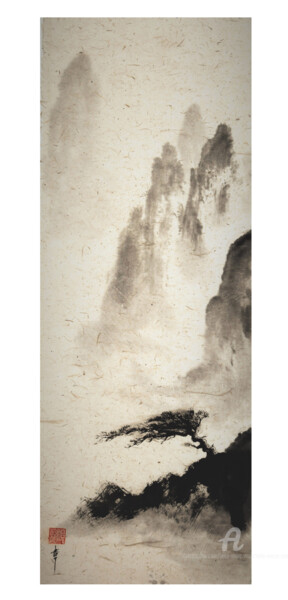 Peinture intitulée "Le vent, la pierre…" par Jean-Marc Moschetti (encre-zen), Œuvre d'art originale, Encre Monté sur Châssis…