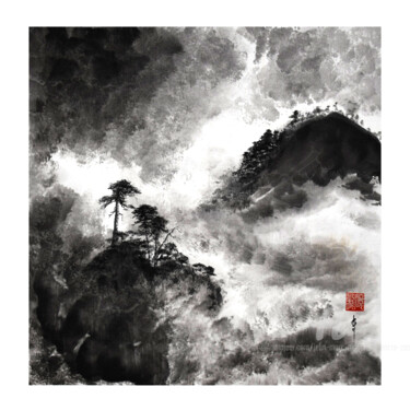 绘画 标题为“Rivière de montagne” 由Jean-Marc Moschetti (encre-zen), 原创艺术品, 墨 安装在木质担架架上