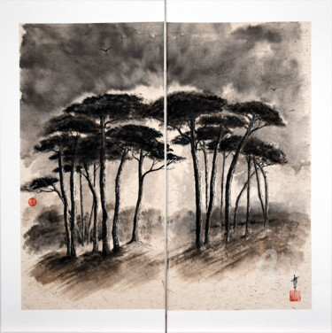 제목이 "Jeux de lumière dan…"인 미술작품 Jean-Marc Moschetti (encre-zen)로, 원작, 잉크 나무 들것 프레임에 장착됨