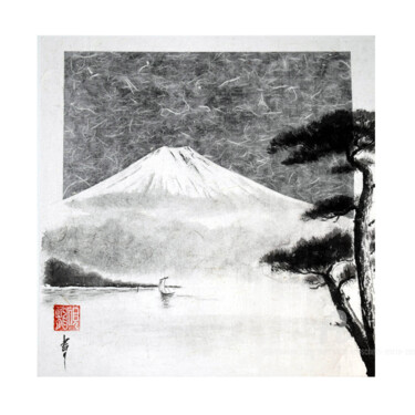 Pittura intitolato "Mont Fuji depuis le…" da Jean-Marc Moschetti (encre-zen), Opera d'arte originale, Inchiostro Montato su…