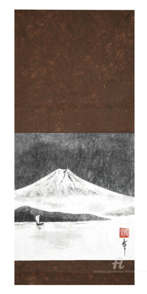 Painting titled "Fuji kakemono" by Jean-Marc Moschetti (encre-zen), Original Artwork, Ink
