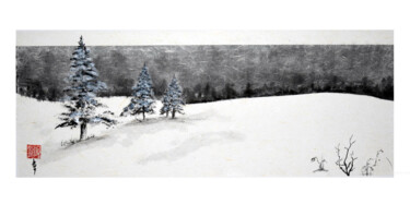 Ζωγραφική με τίτλο "Hiver à Hokkaido" από Jean-Marc Moschetti (encre-zen), Αυθεντικά έργα τέχνης, Μελάνι Τοποθετήθηκε στο Ξύ…