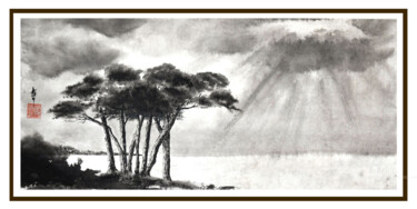Pintura titulada "Marine aux pins" por Jean-Marc Moschetti (encre-zen), Obra de arte original, Tinta Montado en Bastidor de…