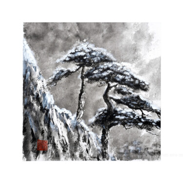 Pintura intitulada "Neige dans les Huan…" por Jean-Marc Moschetti (encre-zen), Obras de arte originais, Tinta Montado em Arm…
