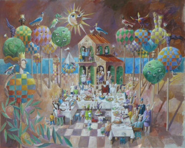 Pintura titulada "Le Grand Banquet" por Jean-Marc Plumauzille, Obra de arte original, Acrílico Montado en Bastidor de camill…