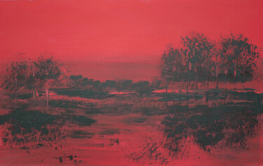 Painting titled "PAYSAGE ROUGE ET NO…" by Jean-Marc Quilichini, Original Artwork, Acrylic
