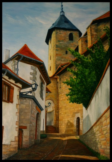 Malerei mit dem Titel "Ochagavia - Iglesia…" von Jean-Marc Recalt, Original-Kunstwerk, Öl