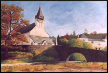 Картина под названием "Église Ordiarp" - Jean-Marc Recalt, Подлинное произведение искусства, Масло