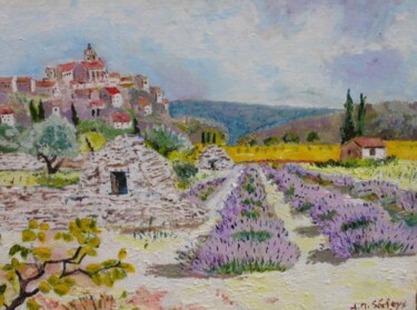 Painting titled "VUE DE CORDES SUR C…" by Jean-Marc Serieys, Original Artwork, Oil