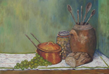 Painting titled "nature morte aux ra…" by Jean-Marc Serieys, Original Artwork, Oil