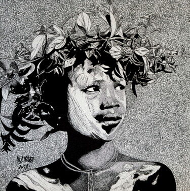 Desenho intitulada "Jeune Fille à la Co…" por Jean-Marie Amoros, Obras de arte originais, Tinta